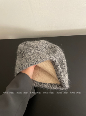 出韩国～纯色双层羊毛混纺冷帽女简约百搭保暖秋冬季加厚毛线帽子