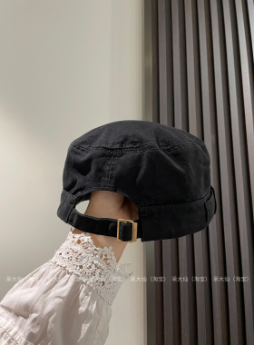 呆大仙复古百搭显脸小黑色平顶帽子女鸭舌帽做旧水洗甜酷马术帽潮