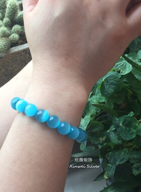 森系韩国蓝色猫眼石百搭情侣手环