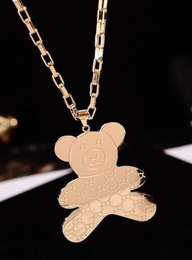 钛钢项链 日韩INS网红小熊项链女长款毛衣链不掉色配饰品百搭