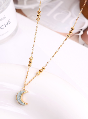 钛钢项链 新月串珠时尚气质项链女轻奢小众2025新款锁骨链不褪色