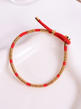 钛钢手链 时尚简约编织红色盘缠秤砣福牌手链女精致手饰品不掉色