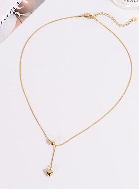 钛钢项链 极简小圆球爱心项链女小众设计感气质百搭锁骨链不褪色