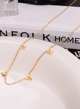 钛钢项链 简约小爱心项链女水洗不掉色特别设计love锁骨链超好搭