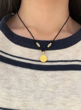 铜合金项链 黑绳编织小福牌项链女福字锁骨链轻奢高级感百搭配饰