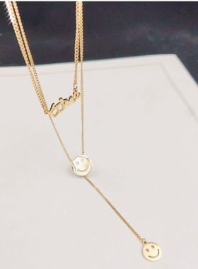 钛钢项链 轻奢笑脸毛衣链短款项链女锁骨链简约网红气质ins不掉色