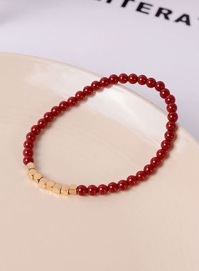 钛钢手链 镀18K金红色小方糖手链女本命年轻奢小众精致新年手串