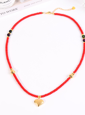 铜合金项链 新年红色爱心项链女葫芦福禄毛衣链高级感气质配饰