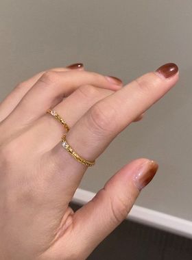 钛钢戒指 简约冷淡风气质手工锤纹戒指女百搭个性时髦指环不褪色