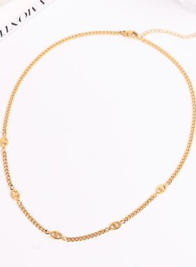 钛钢项链 小众设计猪鼻子项链女简约百搭高级感金色锁骨链配饰品