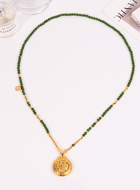 铜合金项链 新中式可旋转如意花窗罗盘项链女原创设计长款首饰品