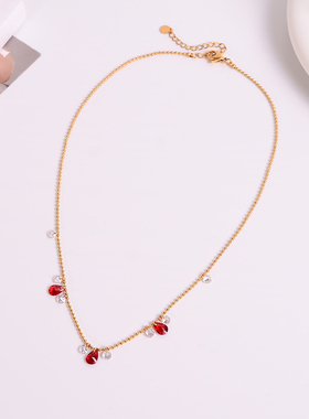 钛钢项链 韩版超闪红色水滴项链女简约小众设计精致锁骨链不褪色