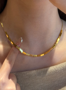 钛钢项链  爆闪轻奢百搭长方糖项链女高级感精致锁骨链不褪色