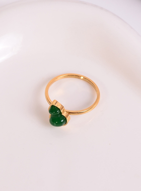 钛钢戒指 新中式绿色葫芦戒指女个性气质百搭设计手饰洗手不用摘