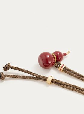 铜合金布艺项链 新年红色葫芦福禄项链女小众高级感本命年毛衣链