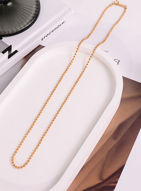 钛钢项链 豆豆项链锁骨链女不掉色素链百搭圆珠单链配吊坠金色