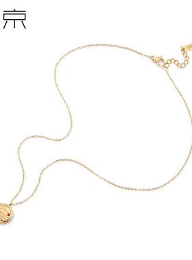 钛钢项链 复古圆牌字母项链女简约气质锁骨链小众设计配饰不掉色