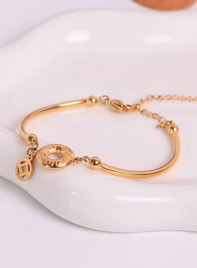 钛钢手链 福字圆圈弯管手镯女福牌手链ins小众设计轻奢手饰不褪色