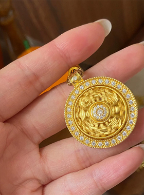 非金属布艺项链 可转动八宝罗盘挂绳项链女高级感中古毛衣链配饰