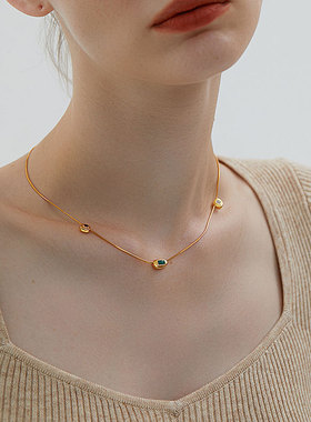 钛钢项链 绿宝石蛇骨链项链女气质锁骨链轻奢小众叠戴配饰新品