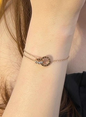 钛钢手链 轻奢高级感罗马双环手链女叠戴好看百搭手饰不褪色ins