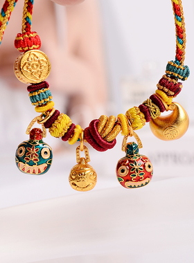 铜合金手链 珐琅吞金兽红绳手链女吉祥三宝轻奢手串新年送礼配饰