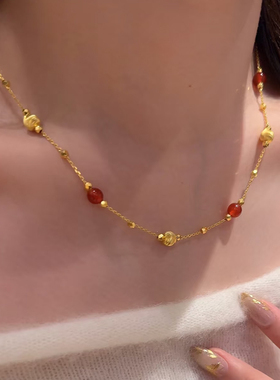 铜合金项链 爆闪蹦迪珠红色满天星项链女时尚百搭气质锁骨链配饰