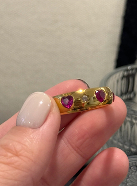 钛钢戒指  安可拉红爱心形戒指女小众设计感食指戒轻奢指环不褪色