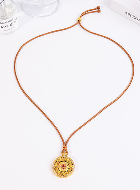 铜合金项链 新中式珐琅彩福报团花可旋转八宝罗盘项链女长款配饰