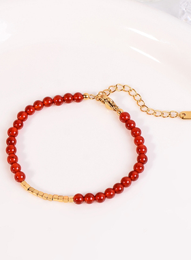 钛钢手链 红色小方糖手链女本命年小众设计感高级手串手饰不褪色