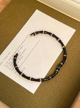 钛钢手镯 珐琅滴釉轻奢竹节手镯女INS风高级设计感手环不褪色