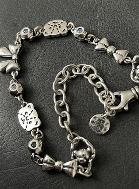 925银手链 骰子蝴蝶结小熊手链女韩国ins冷淡风s925纯银手环饰品