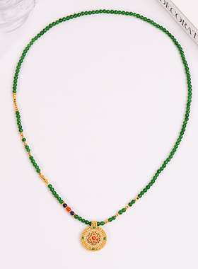 铜合金项链 新中式百搭绿色复古罗盘项链女原创设计毛衣链配饰品