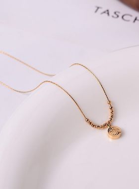 钛钢项链 蹦迪珠mini小福牌项链女小众百搭轻奢锁骨链饰品不掉色