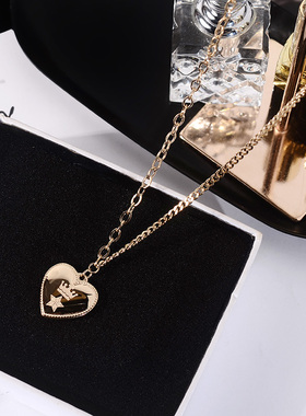 超保色金色爱心潮流钛钢项链