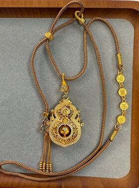 铜合金项链 人生四美福禄葫芦项链女新中式精致编绳毛衣链配饰