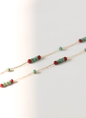 钛钢项链 琉璃撞色精致串珠法式项链女ins复古锁骨链简约不掉色