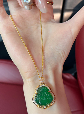 铜合金项链 新中式原创设计佛公项链女气质绿色轻奢精美配饰礼物
