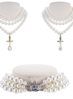 西太后薇薇安三层珍珠土星锁骨链