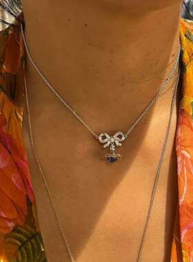 西太后同款紫色土星蝴蝶结项链