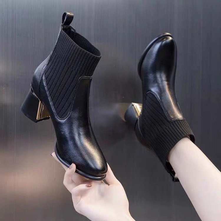 品牌真皮靴子女2022年秋冬新款粗跟中跟深口皮鞋英伦高跟鞋马丁靴,淘宝优惠券,粉丝福利购,淘宝优惠卷