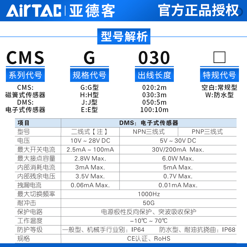 亚德客气缸感应器磁性接近开关二线DMSG CMSG CMSJ CMSH DMSH-020 - 图0