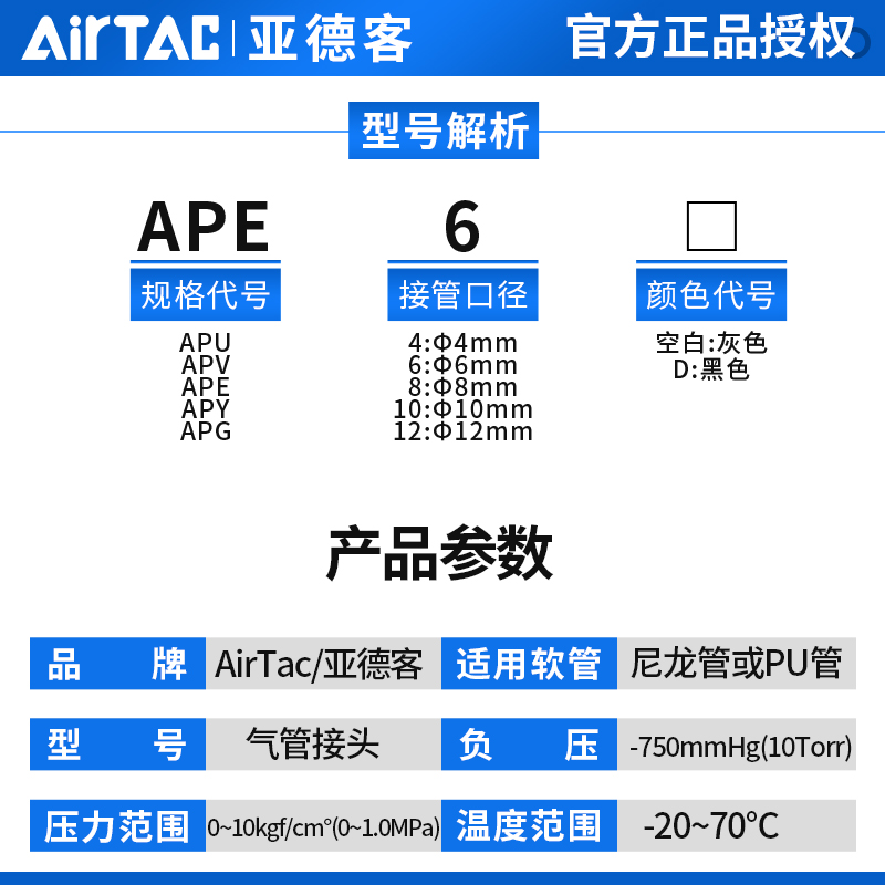 亚德客气动快速接头APU直通APG APE变径APY三通气管快插4 6 8 10-图0