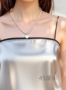 适用纯银S925字母爱心形项链我的体育老师田野同款桃心吊坠串珠锁