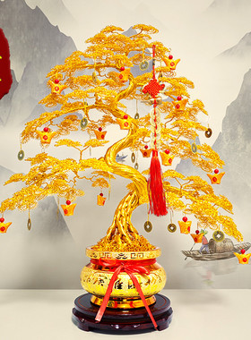 手工发财树摇钱树招财摆件家居客厅酒柜装饰乔迁开业生意人送礼品