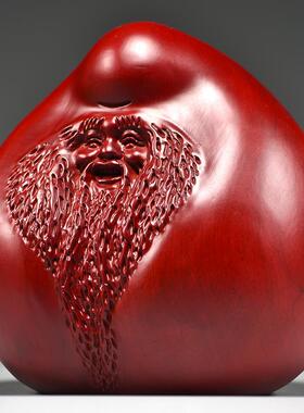 适用红花梨木雕寿星寿桃摆件实木寿仙家居客厅装饰工艺品生日祝寿