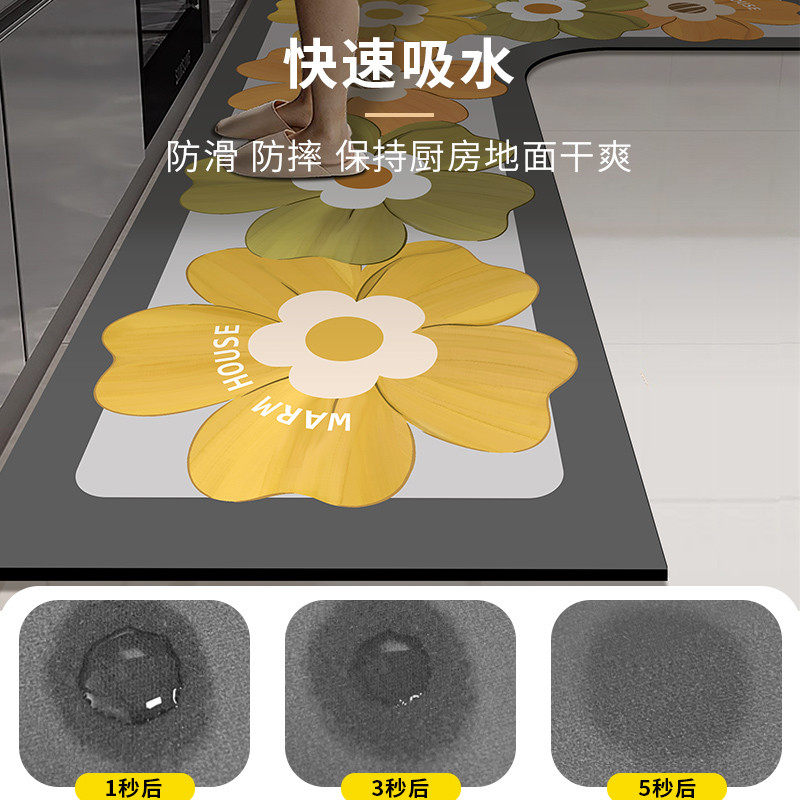 小花厨房L形地垫防滑防油吸水垫门口脚垫防水专用可擦免洗地毯,淘宝优惠券,粉丝福利购,淘宝优惠卷