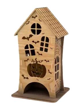 万圣节装饰2024新款房屋木制雕刻摆件木质工艺品节日气氛装饰