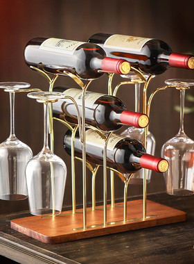 家居酒架子4瓶4杯高低错落酒架红酒杯红酒架G形杯挂Y形酒托收纳架