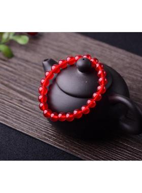 适用天然红玉髓手链红宝石红水晶手串鸿运当头鲜红色手串本命年首